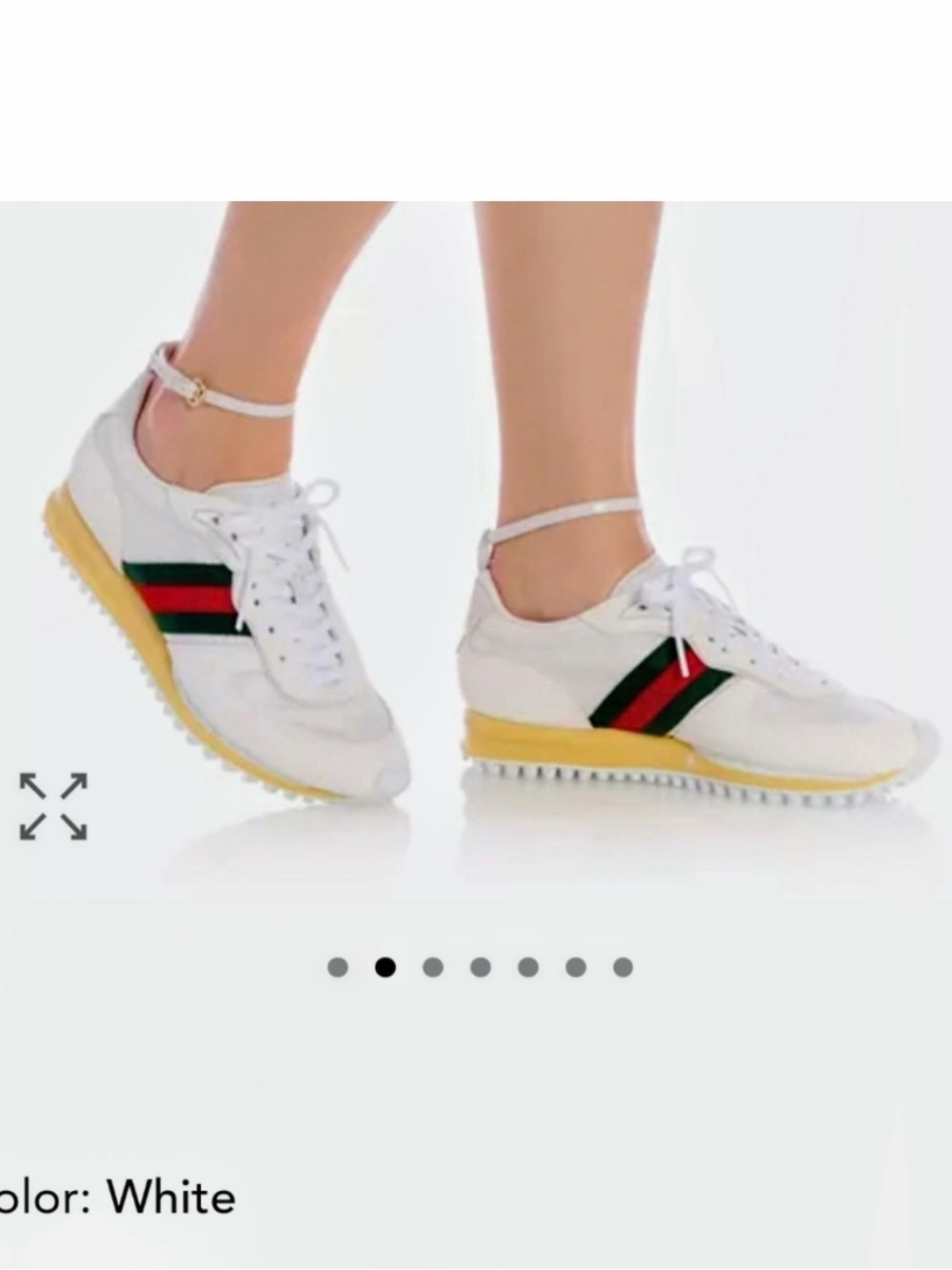 GUCCI WHITE LEATHER LOW TOP SNEAKERS ANKLE STRAP RED GREEN WEB LOGO SZ 40 NEW!